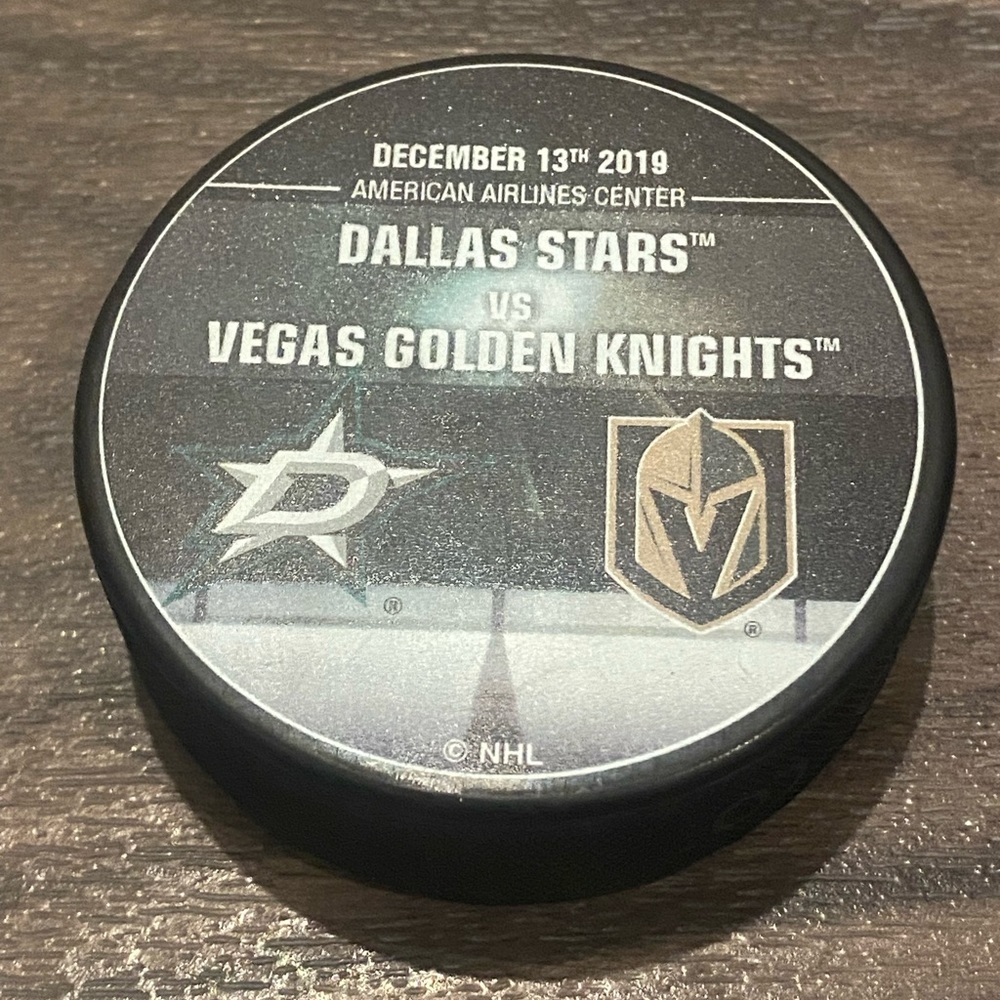 Vegas Golden Knights vs Dallas Stars NHL Official Match Up Hockey Puck